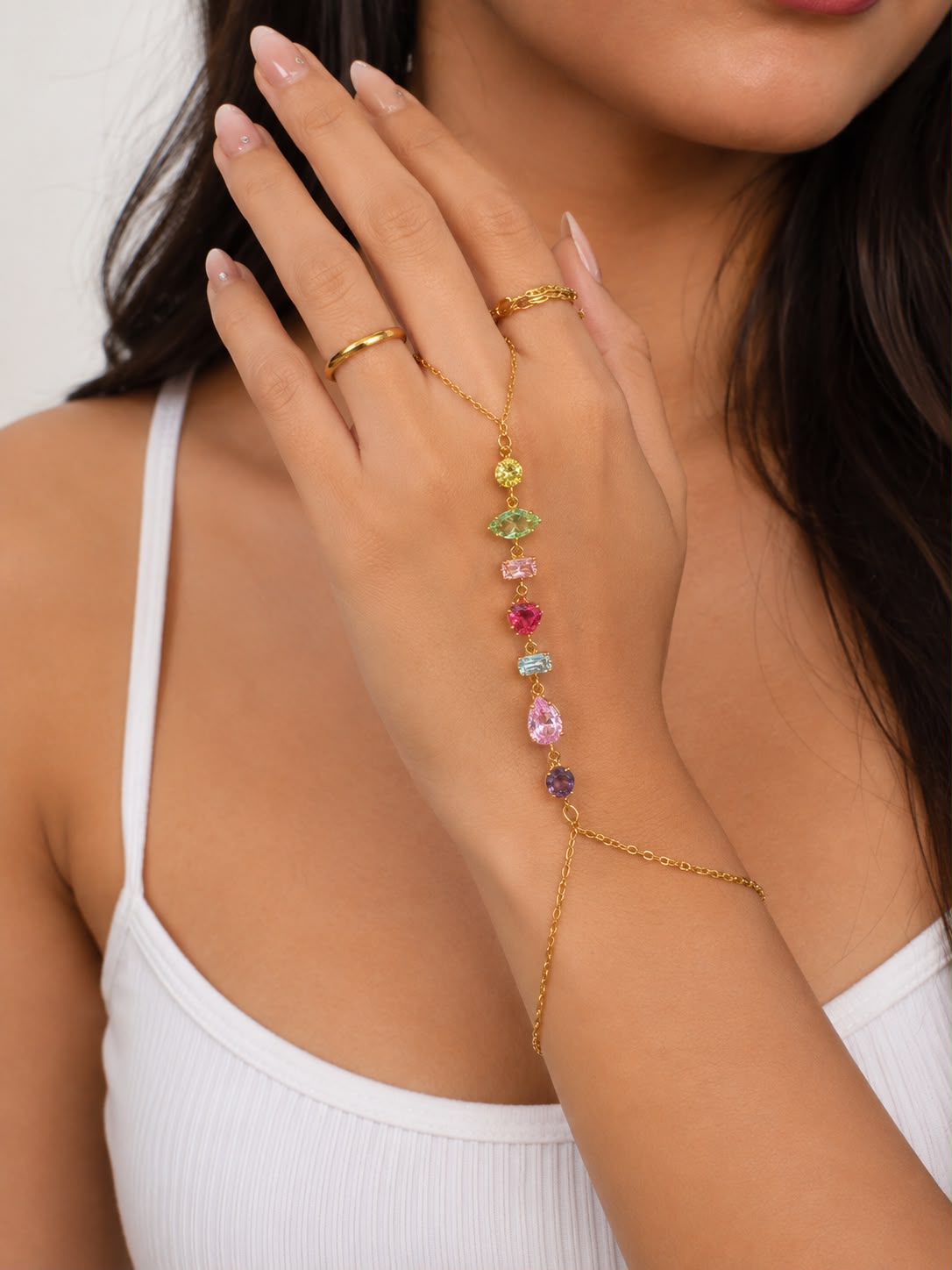 Colourful stone hand chain