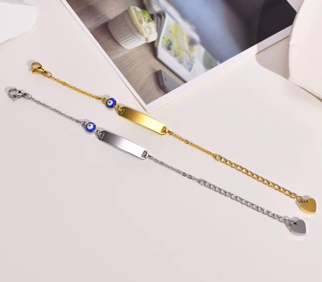 Engraveable evil eye bracelet