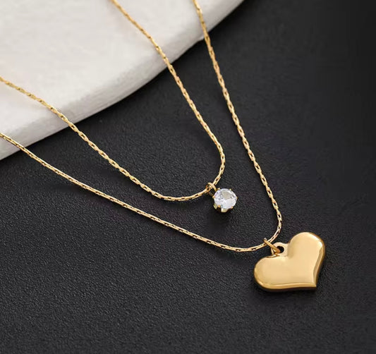 Heart Double layered 18k gold plated zircon