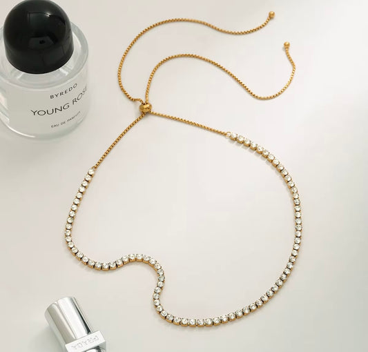 Tennis 18k PVD gold stainless steel necklace