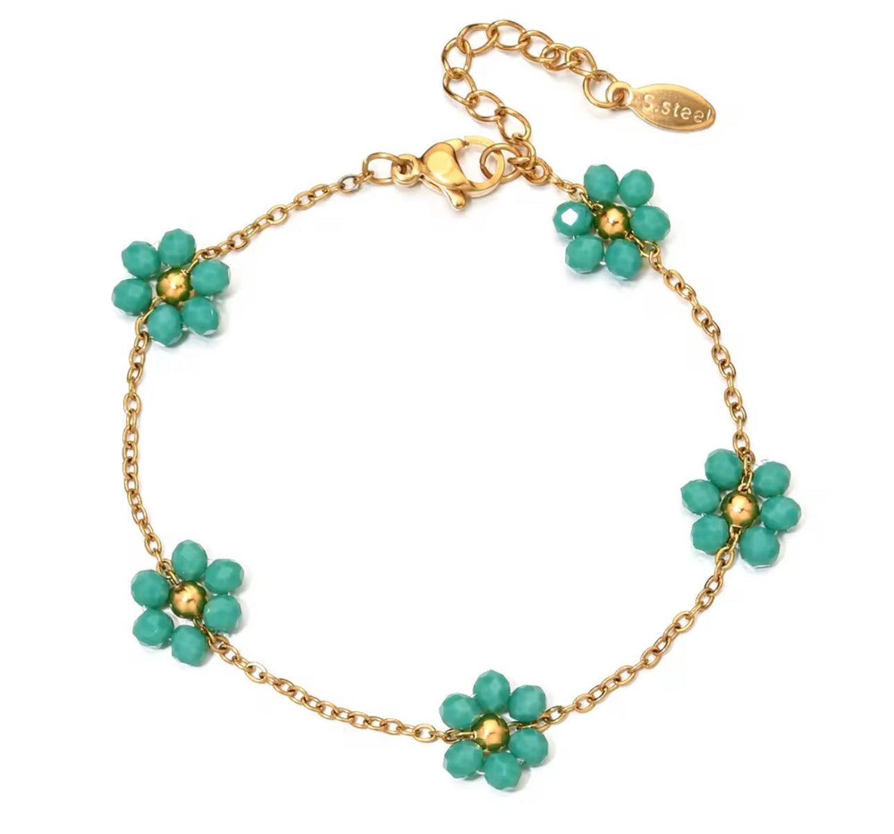 Green beeded flower bracelet