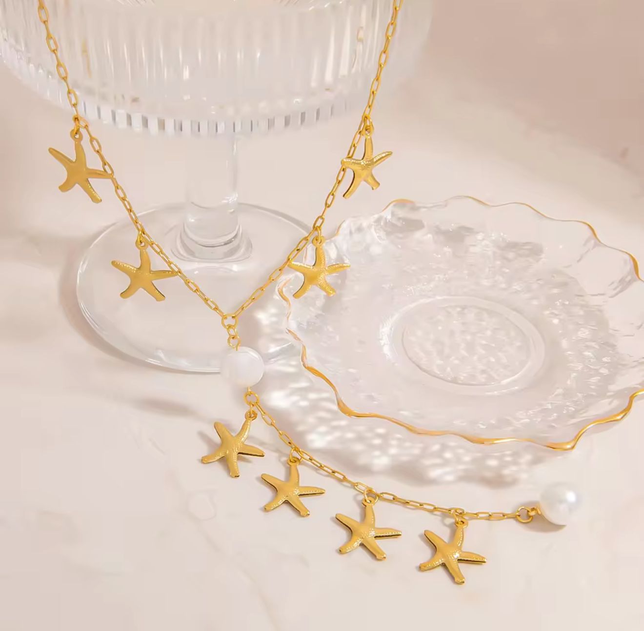 Starfish pearl Y necklace