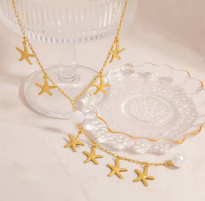 Starfish pearl Y necklace