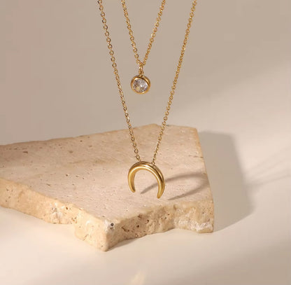 Moon layered stone necklace