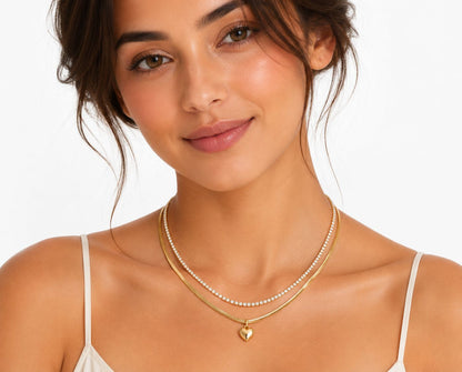 Tennis heart layered necklace