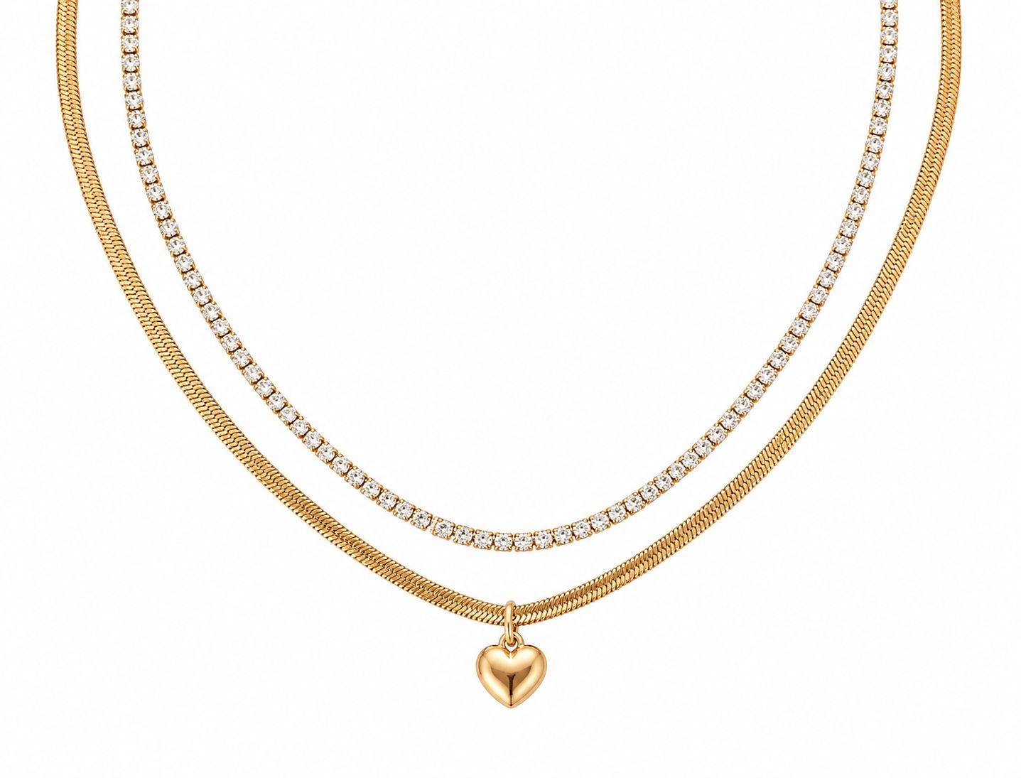 Tennis heart layered necklace