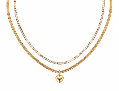 Tennis heart layered necklace