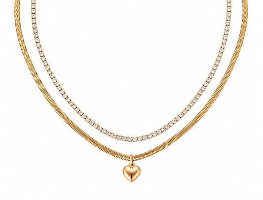 Tennis heart layered necklace