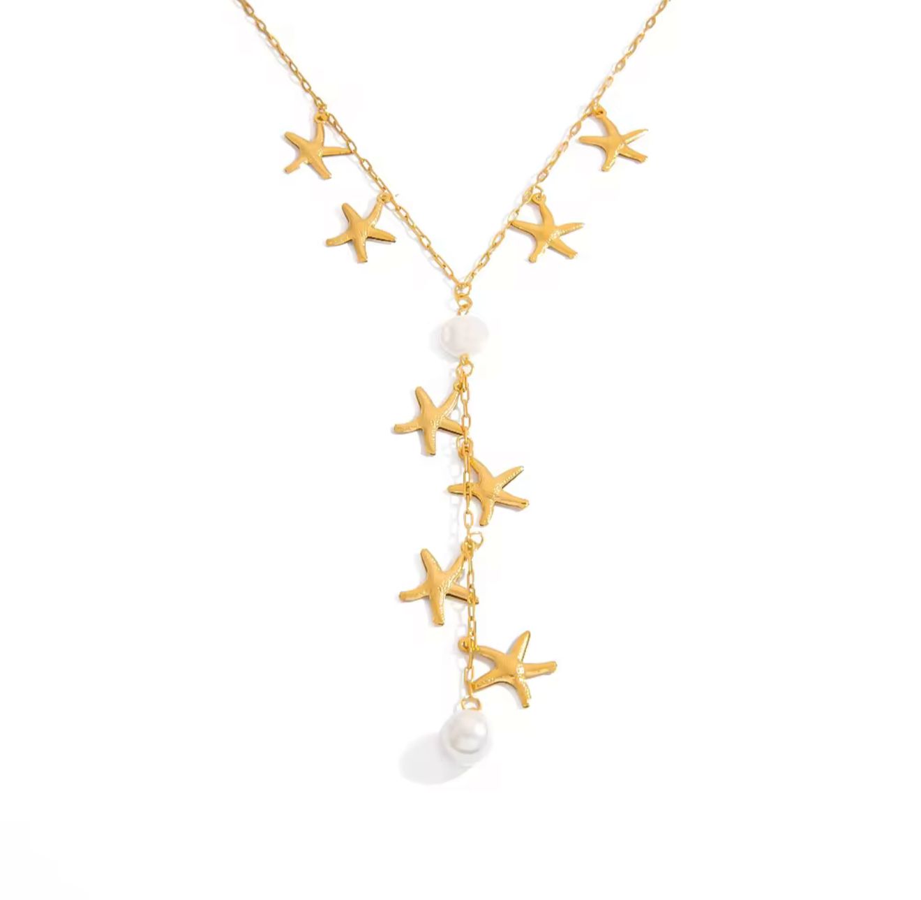 Starfish pearl Y necklace