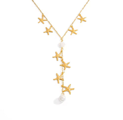 Starfish pearl Y necklace