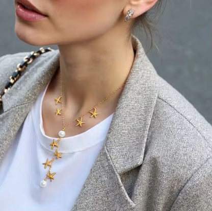 Starfish pearl Y necklace