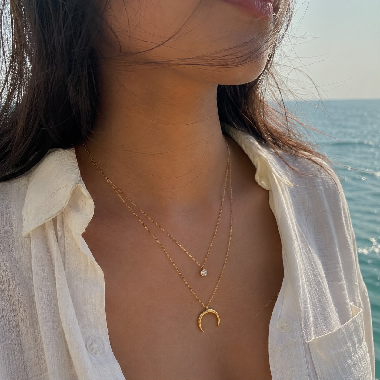 Moon layered stone necklace