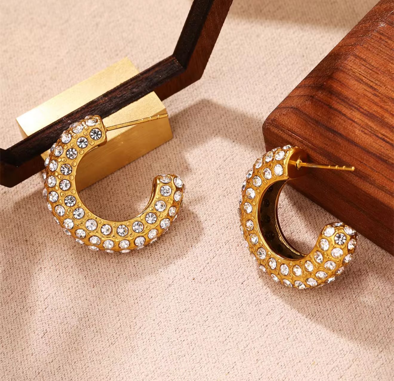Golden Diamond stud hoops