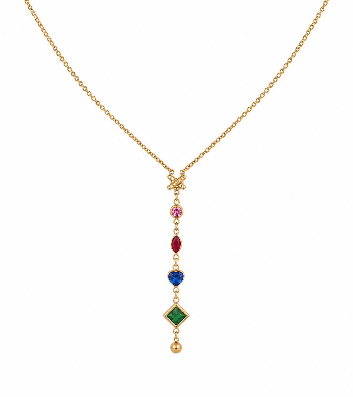 Colourful stone Y necklace