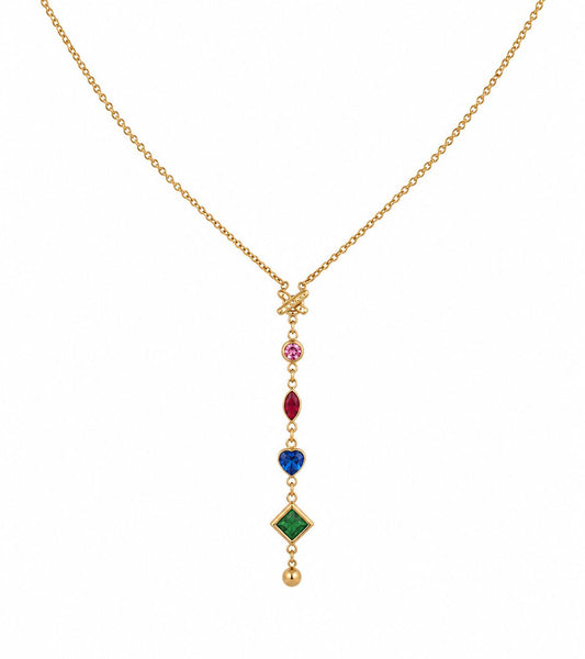 Colourful stone Y necklace