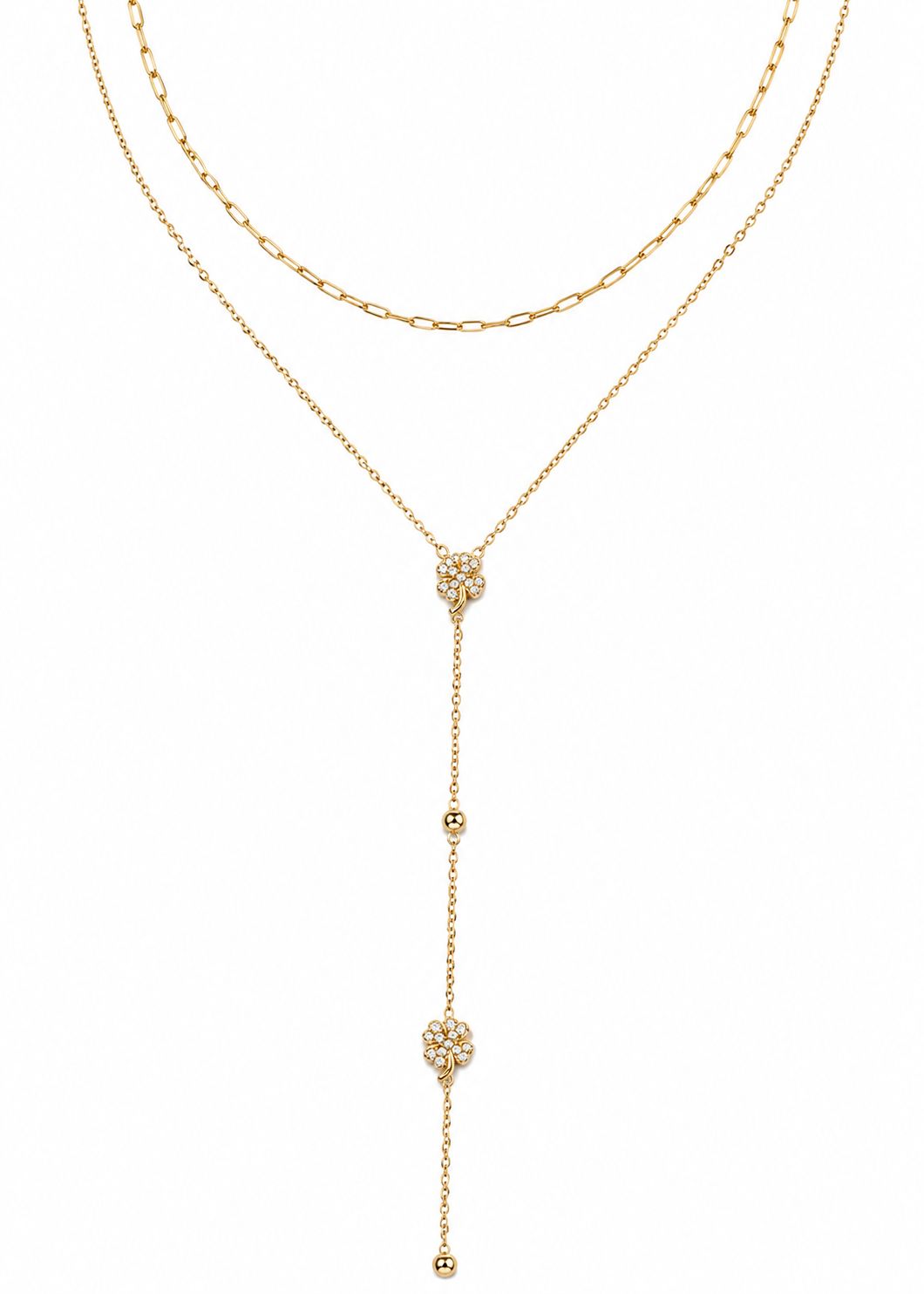 Layered leaf Y necklace
