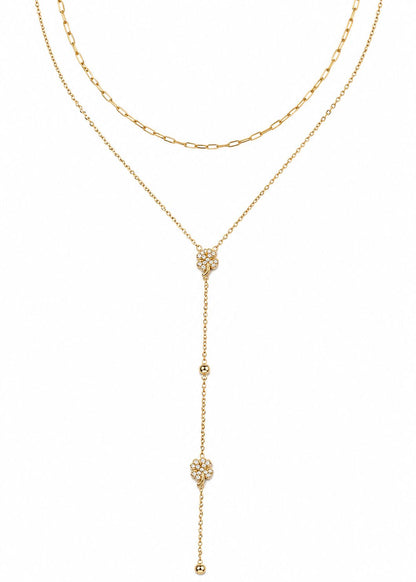 Layered leaf Y necklace