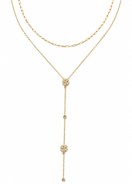 Layered leaf Y necklace