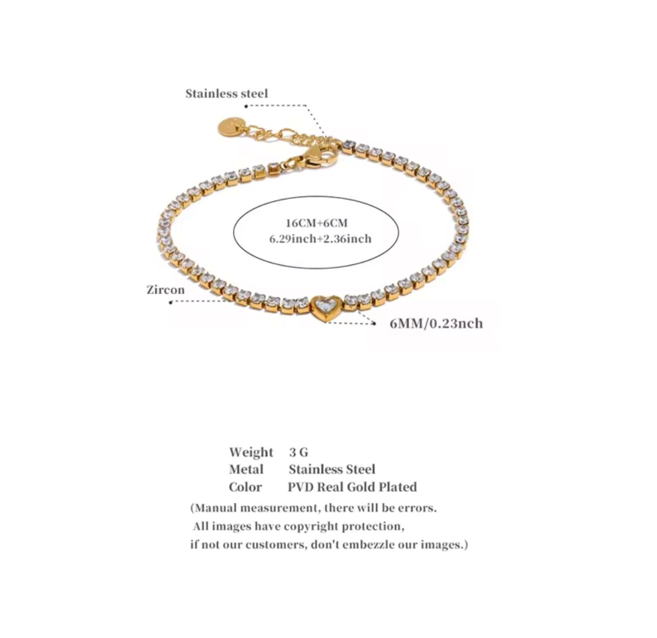 Heart tennis bracelet