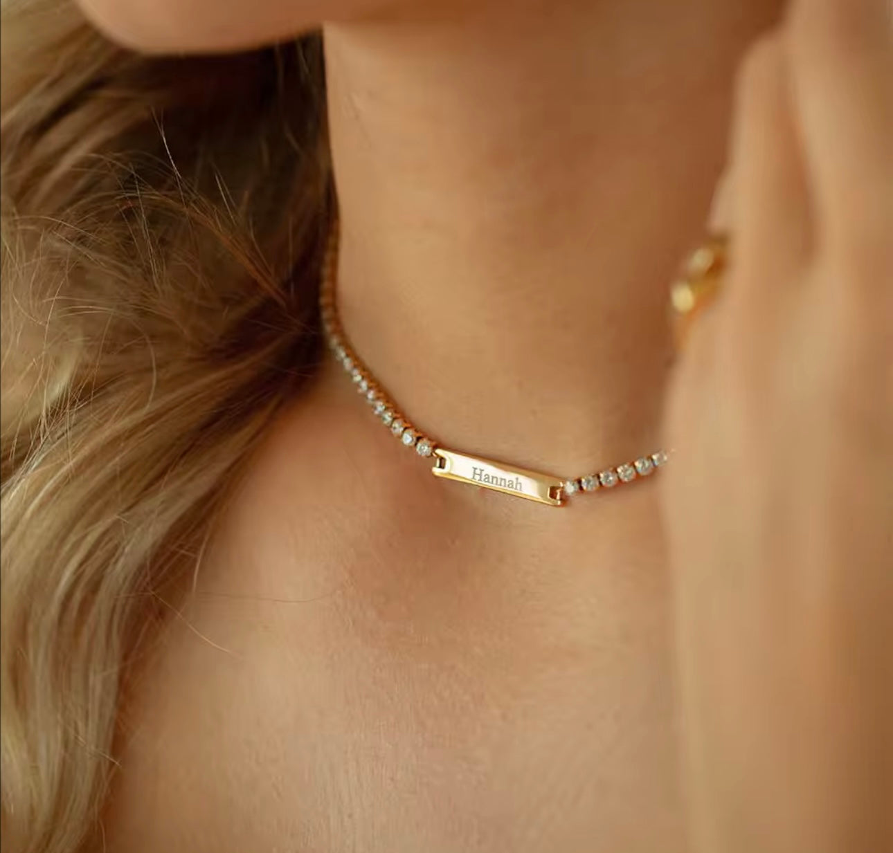 Tennis Engraveable Golden  Necklace