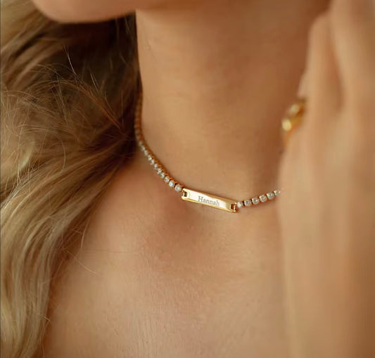Tennis Engraveable Golden  Necklace