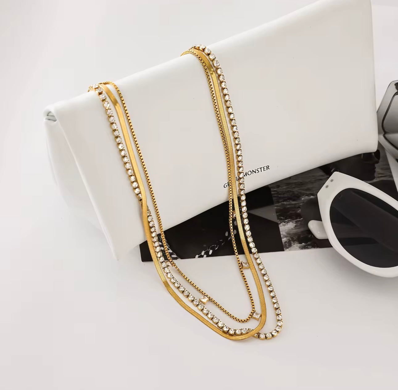 18k gold plated stainless steel white zircon pendant