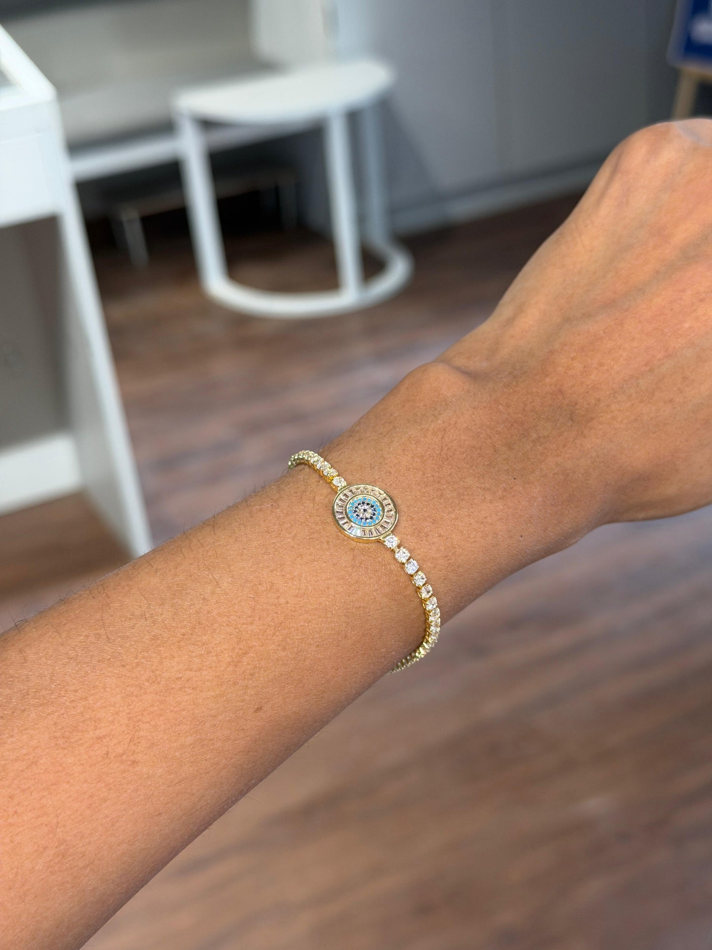 Round evil eye tennis bracelet