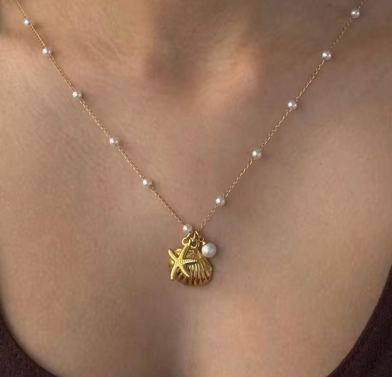 Summer pearl starfish necklace