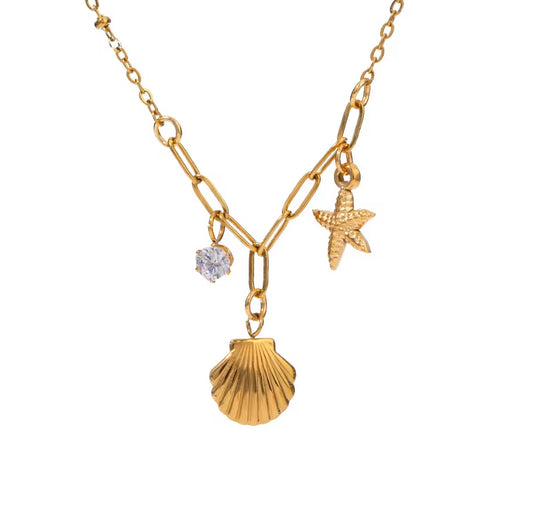 Starfish shell 18k gold plated stainless steel
