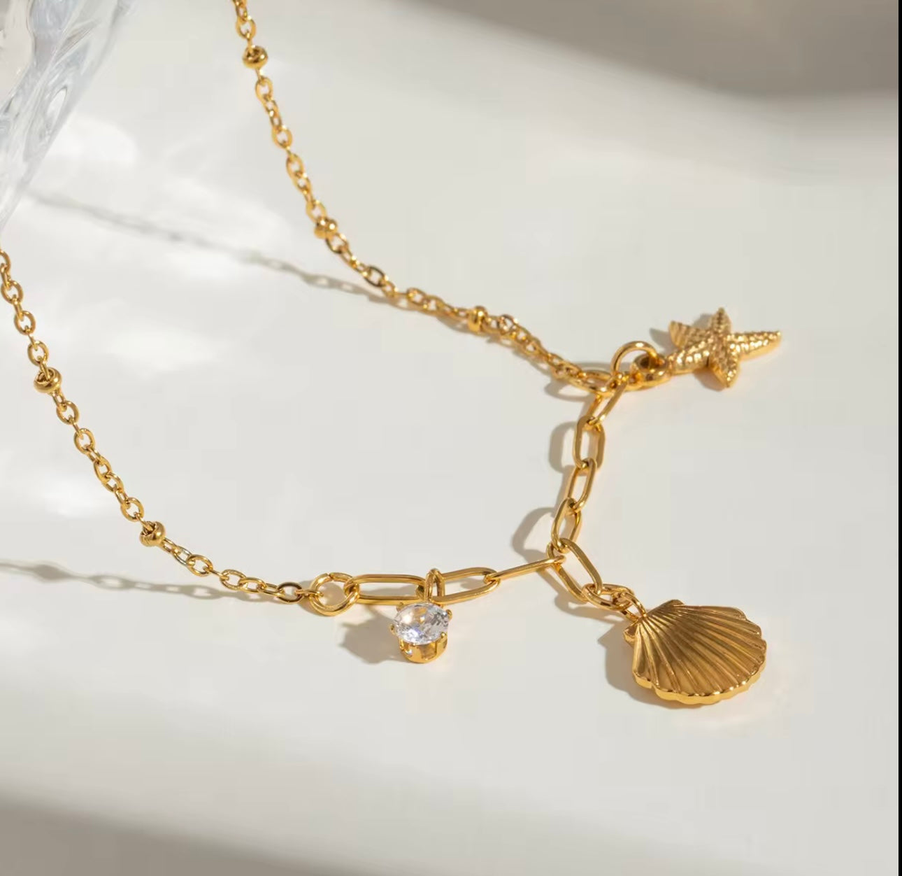 Starfish shell 18k gold plated stainless steel