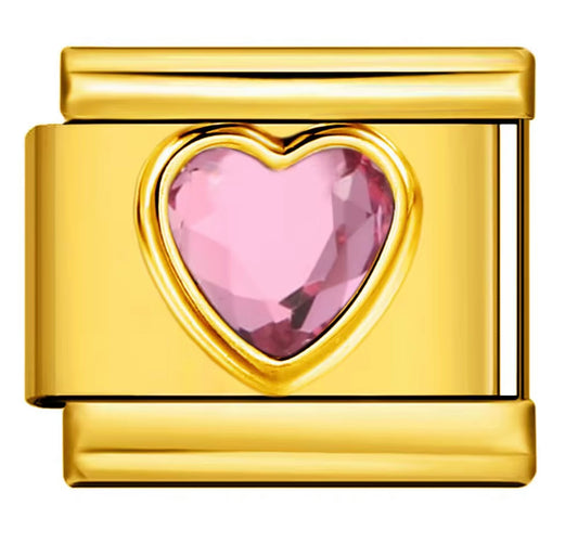 Stone Heart Charm (gold/pink)