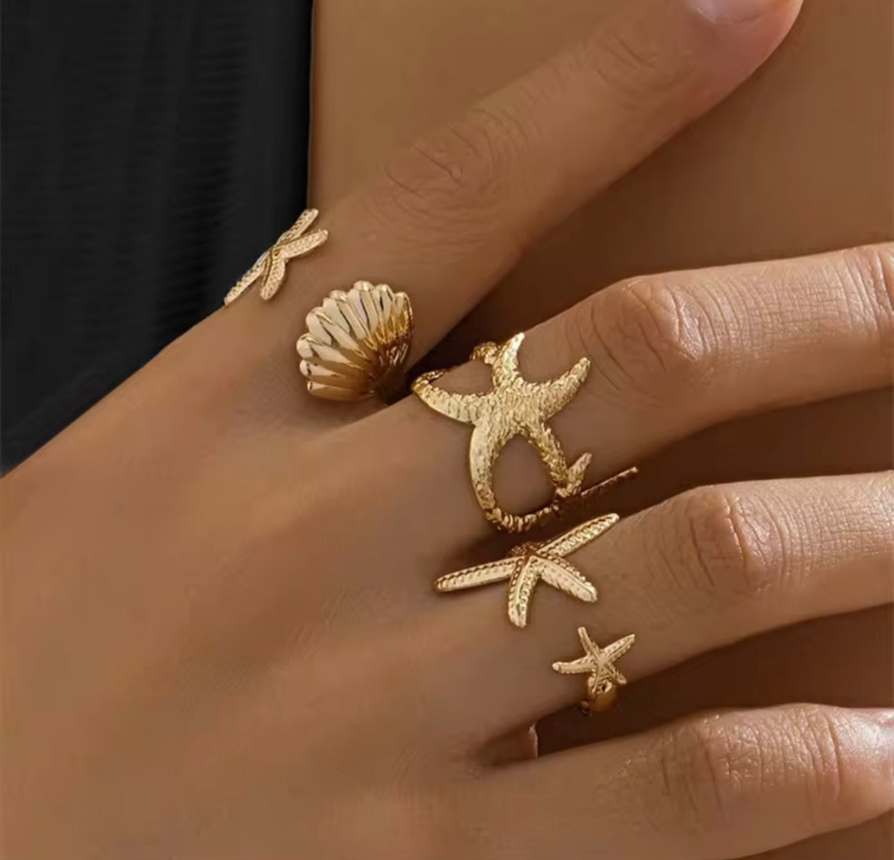 Gold Shell Set of three Rings(golden)