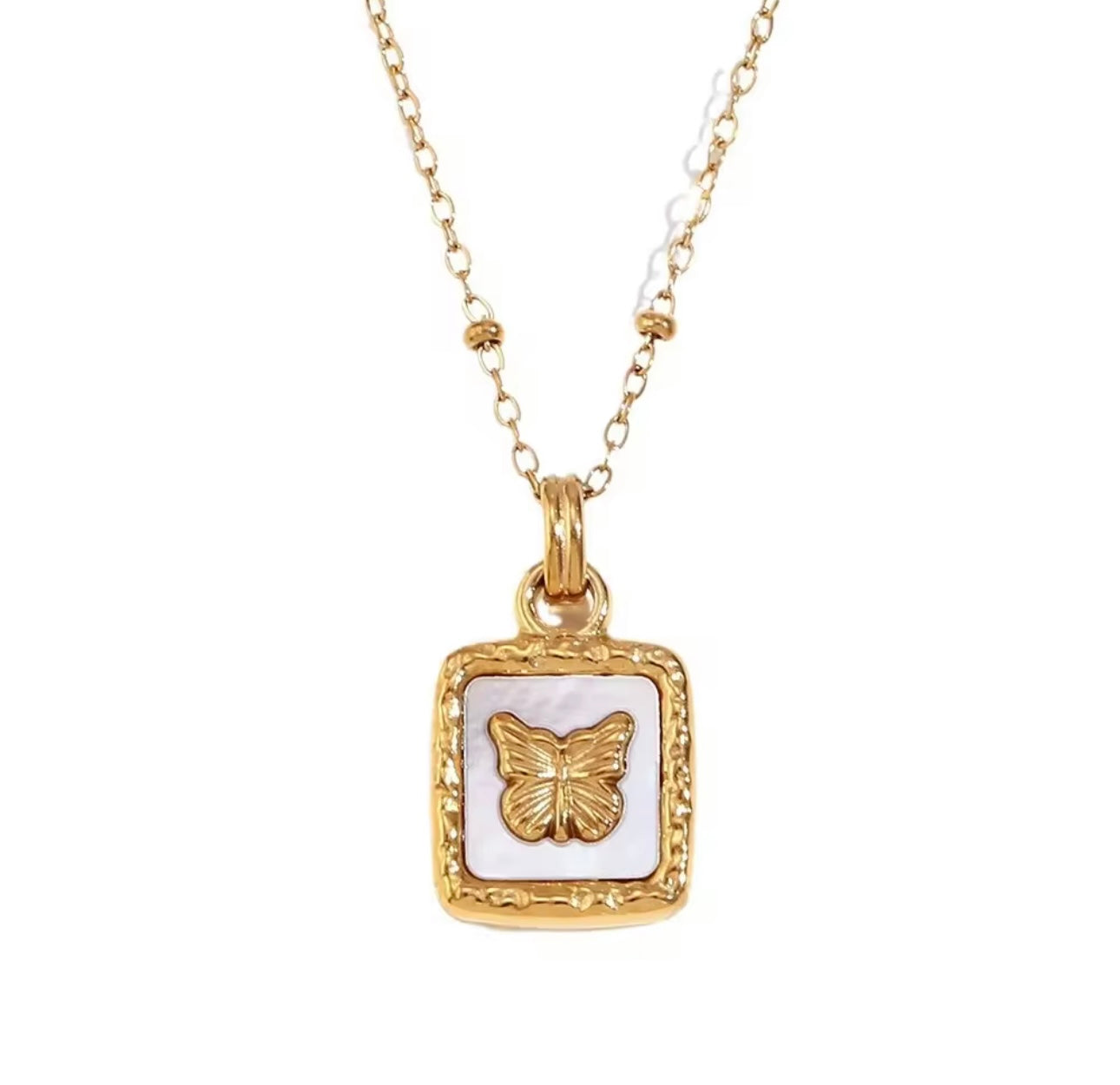 18k  gold plated beaded chain butterfly pendant necklace