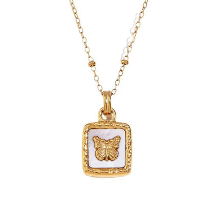 18k  gold plated beaded chain butterfly pendant necklace