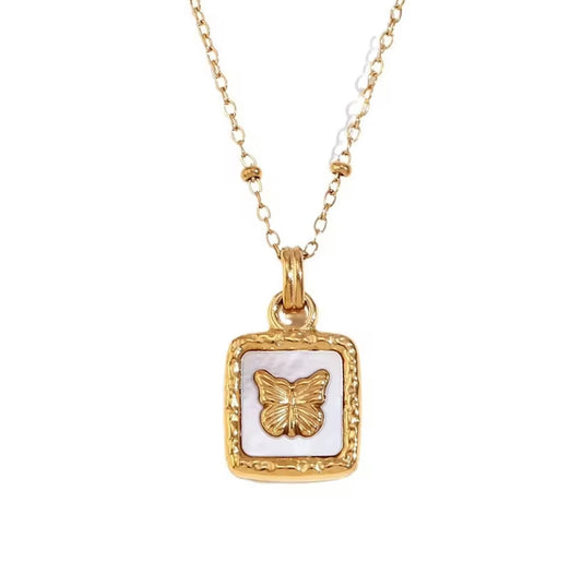 18k  gold plated beaded chain butterfly pendant necklace