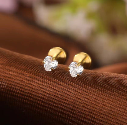 Heart titanium flat studs pair