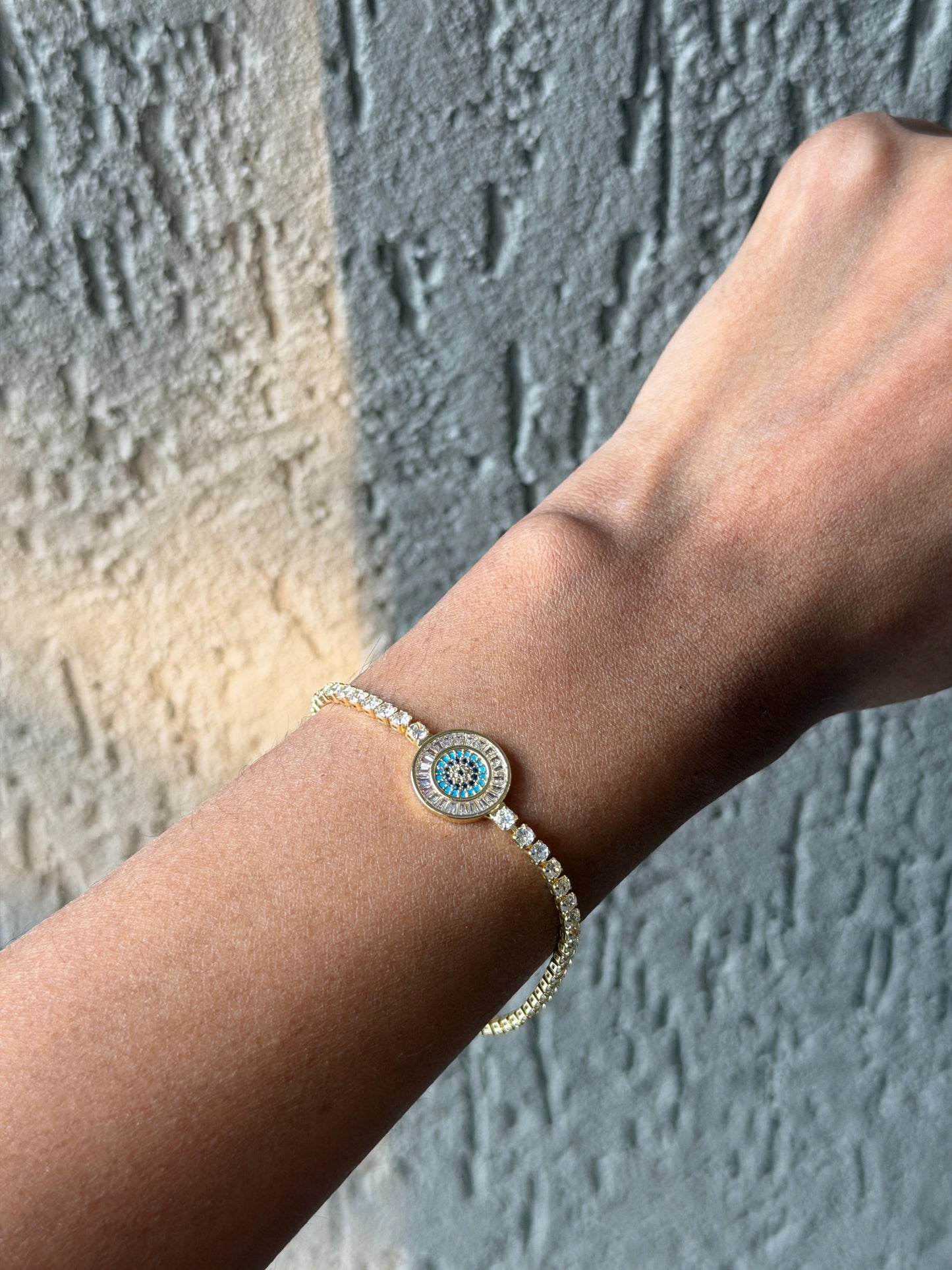 Round evil eye tennis bracelet