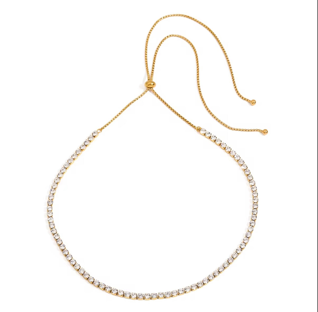 Tennis 18k PVD gold stainless steel necklace