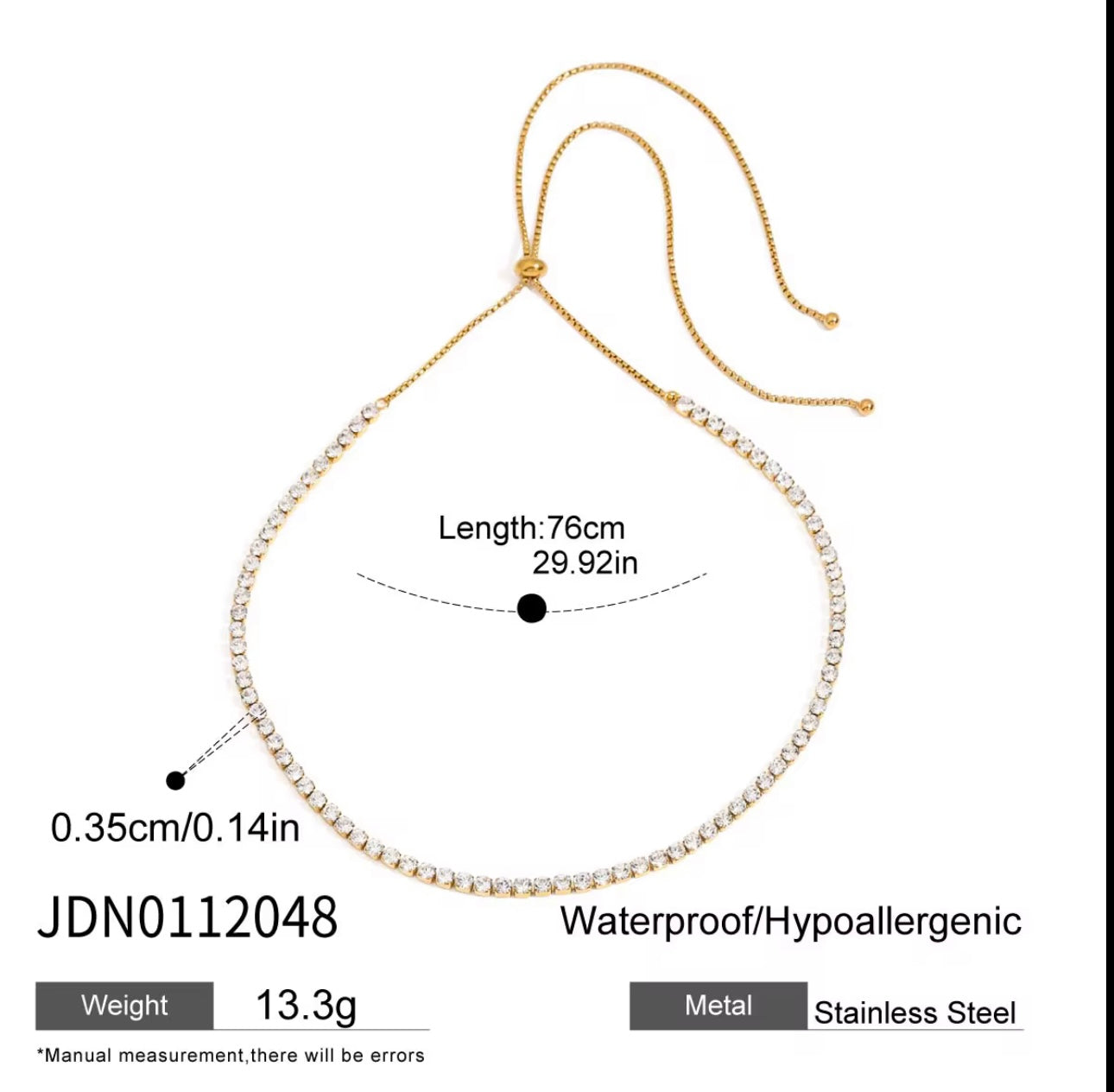Tennis 18k PVD gold stainless steel necklace
