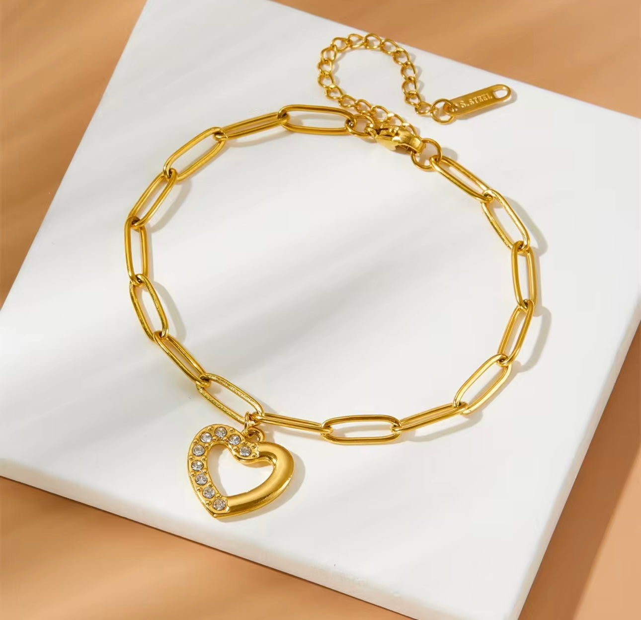 Heart diamond thick stainless steel bracelet