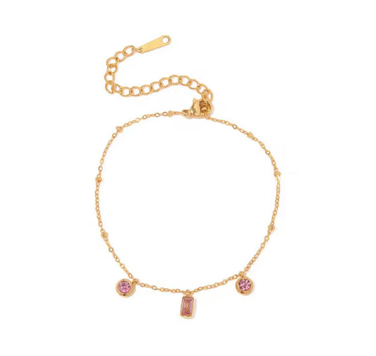 Gold plated Pink Pendant bracelet