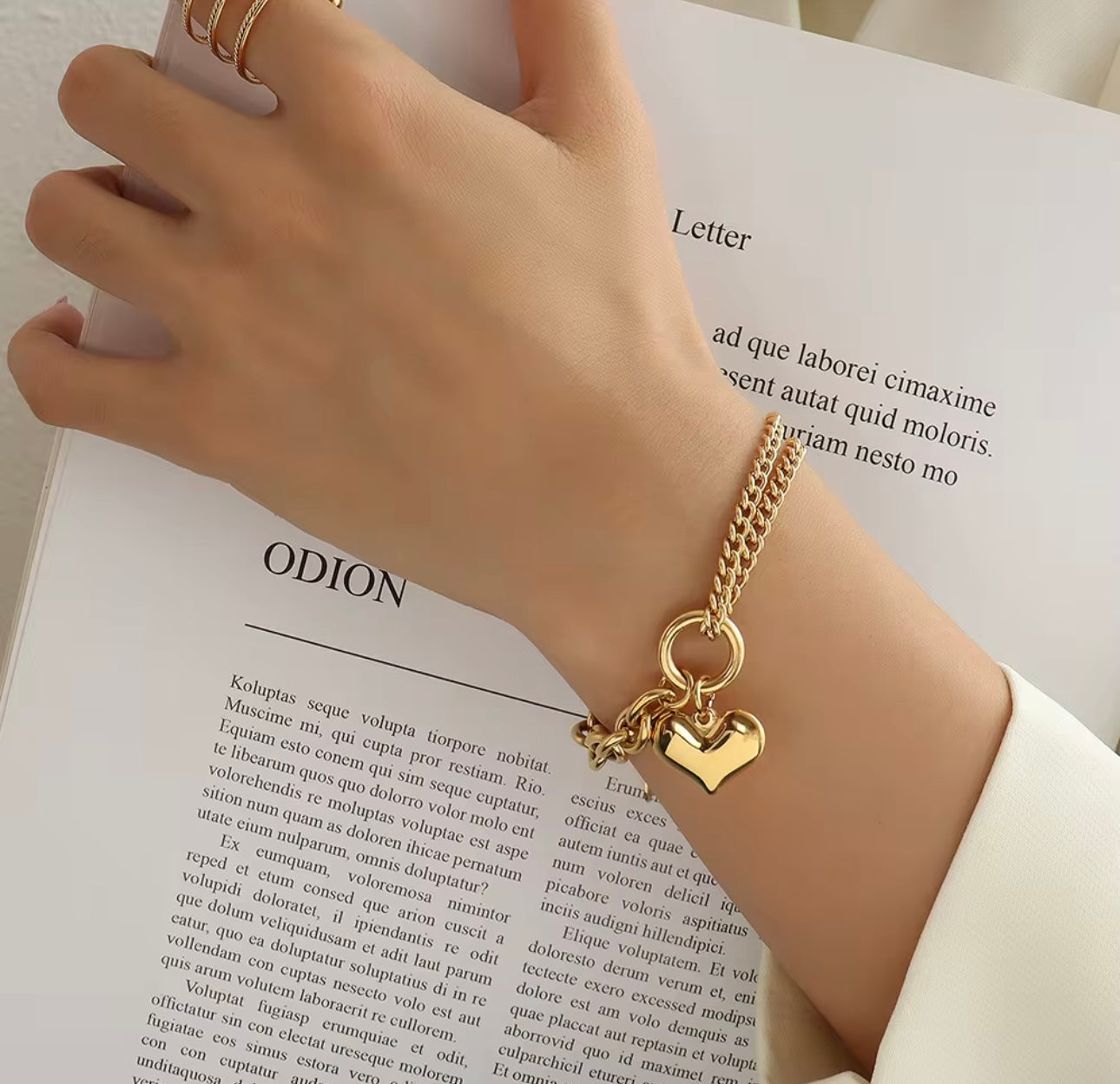 Heart chunky Cuban chain bracelet