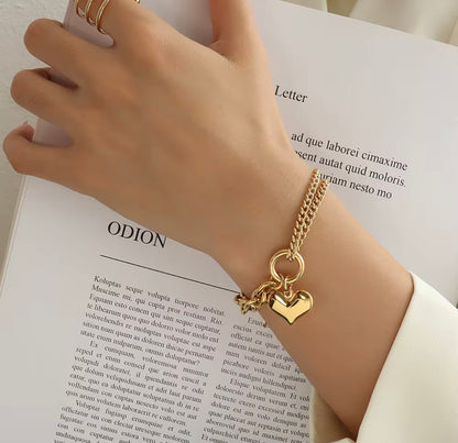 Heart chunky Cuban chain bracelet