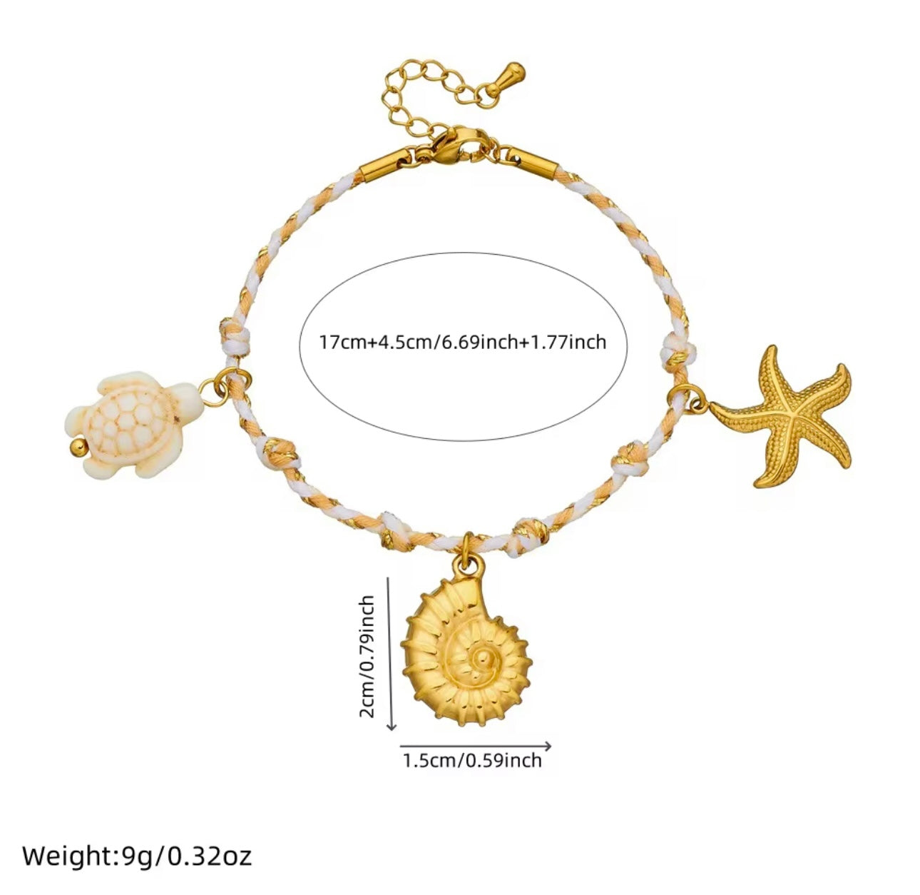 Golden rope sea charm bracelet