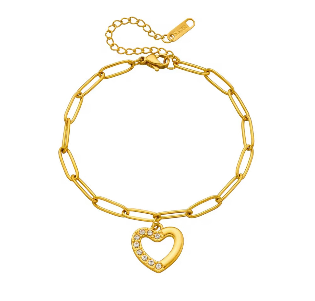 Heart diamond thick stainless steel bracelet