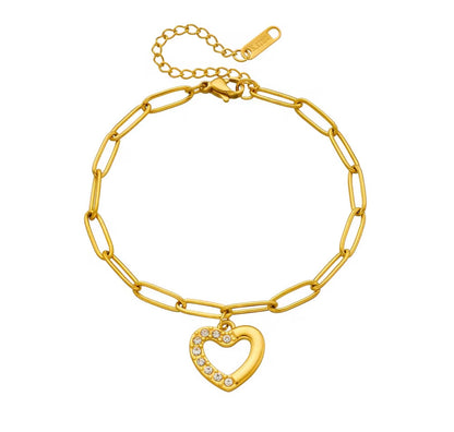 Heart diamond thick stainless steel bracelet
