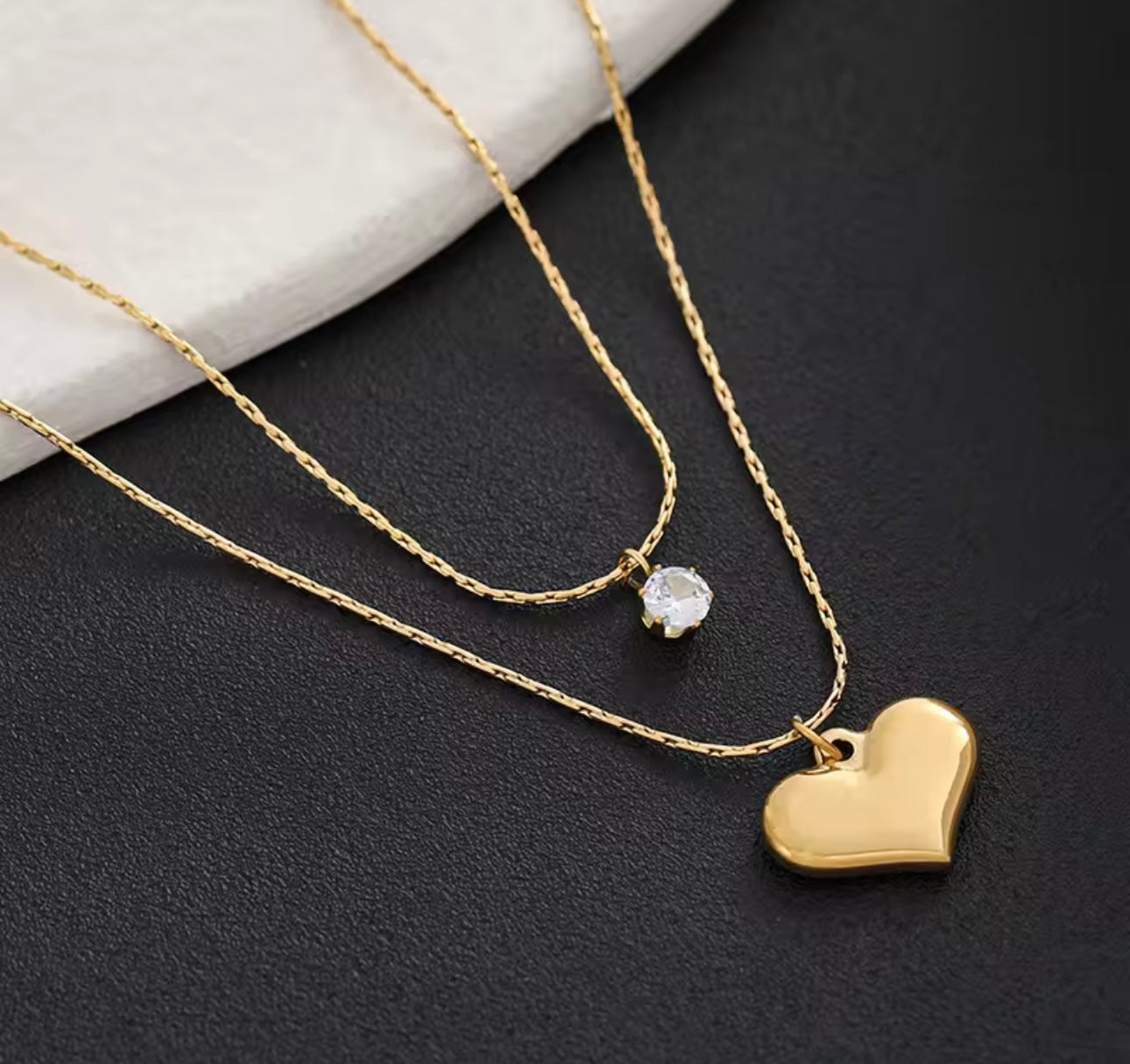 Heart Double layered 18k gold plated zircon