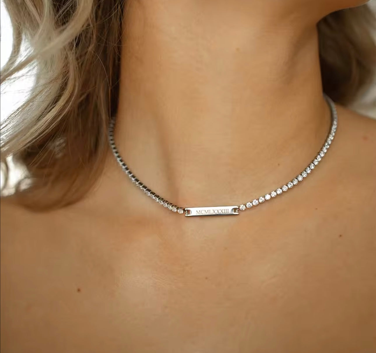 Tennis Engraveable Silver Necklace