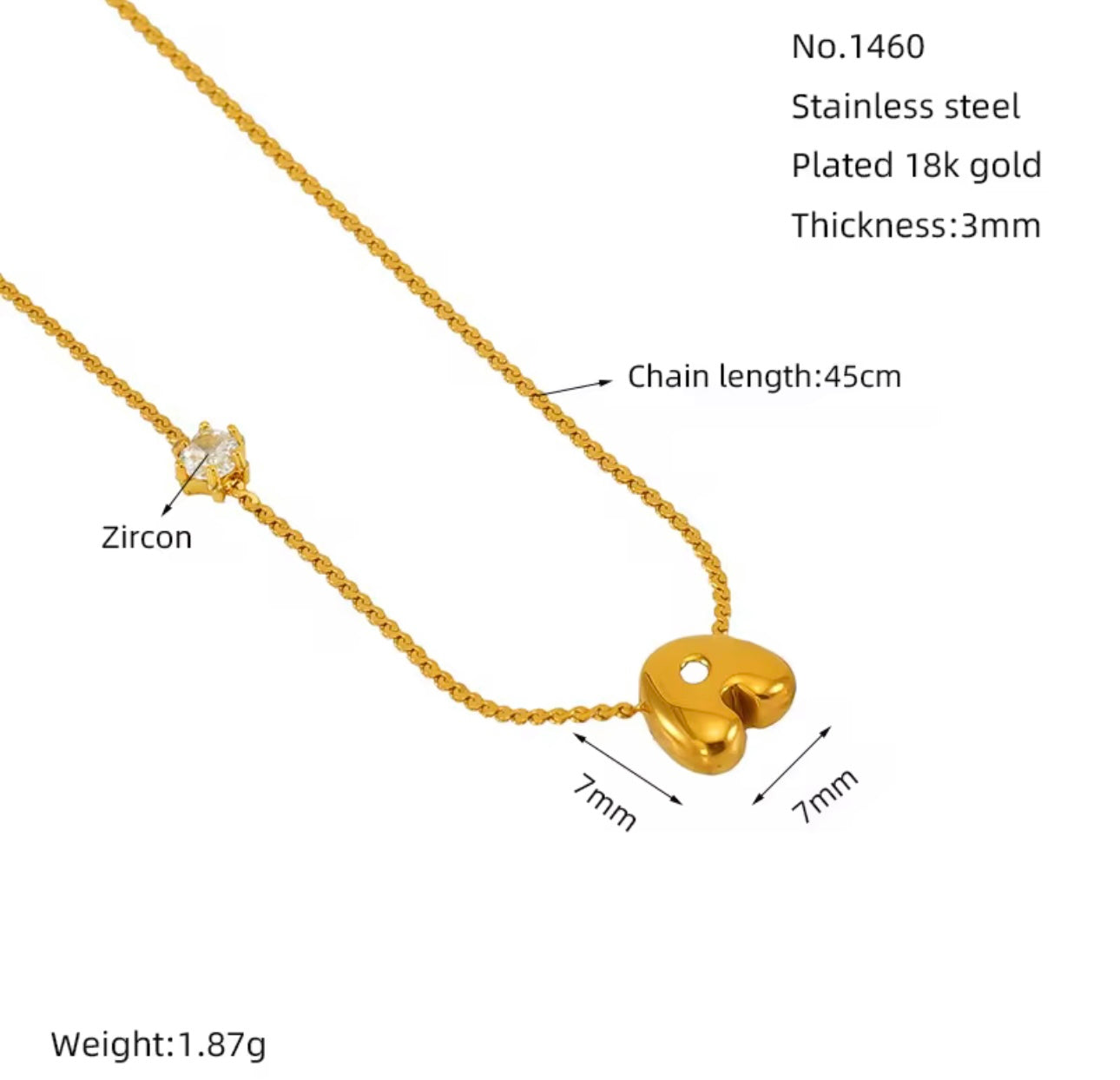 Mini bubble balloon letter alphabets 18k Gold plated