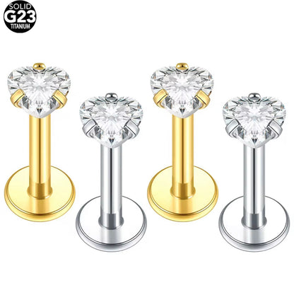 Heart titanium flat studs pair